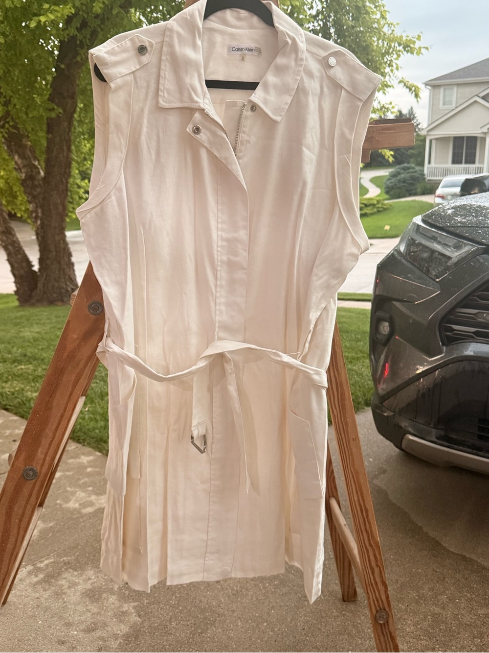 Calvin Klein White Sleeveless Utility Shirt Dress